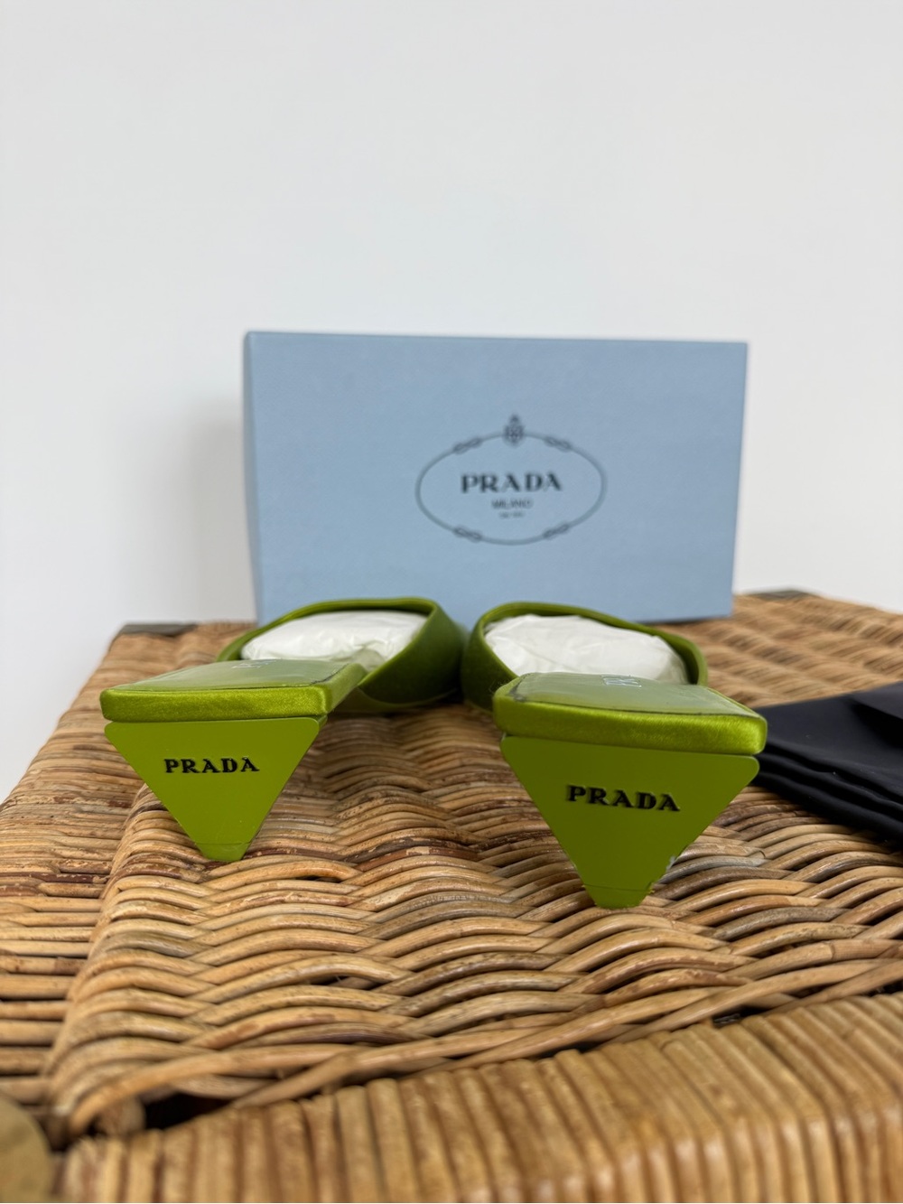 Prada Custom Made Satin Mules Triangle Heel Size 41.5 Green - Picture 4 of 8